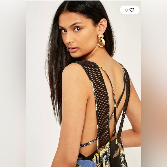 Free People Thought I Was Dreaming Black Blue Floral Mini Plunge Dress Sz S - Picture 2 of 15